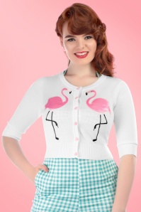 Collectif Clothing - 50s Lucy Flamingo Cardigan in White 5