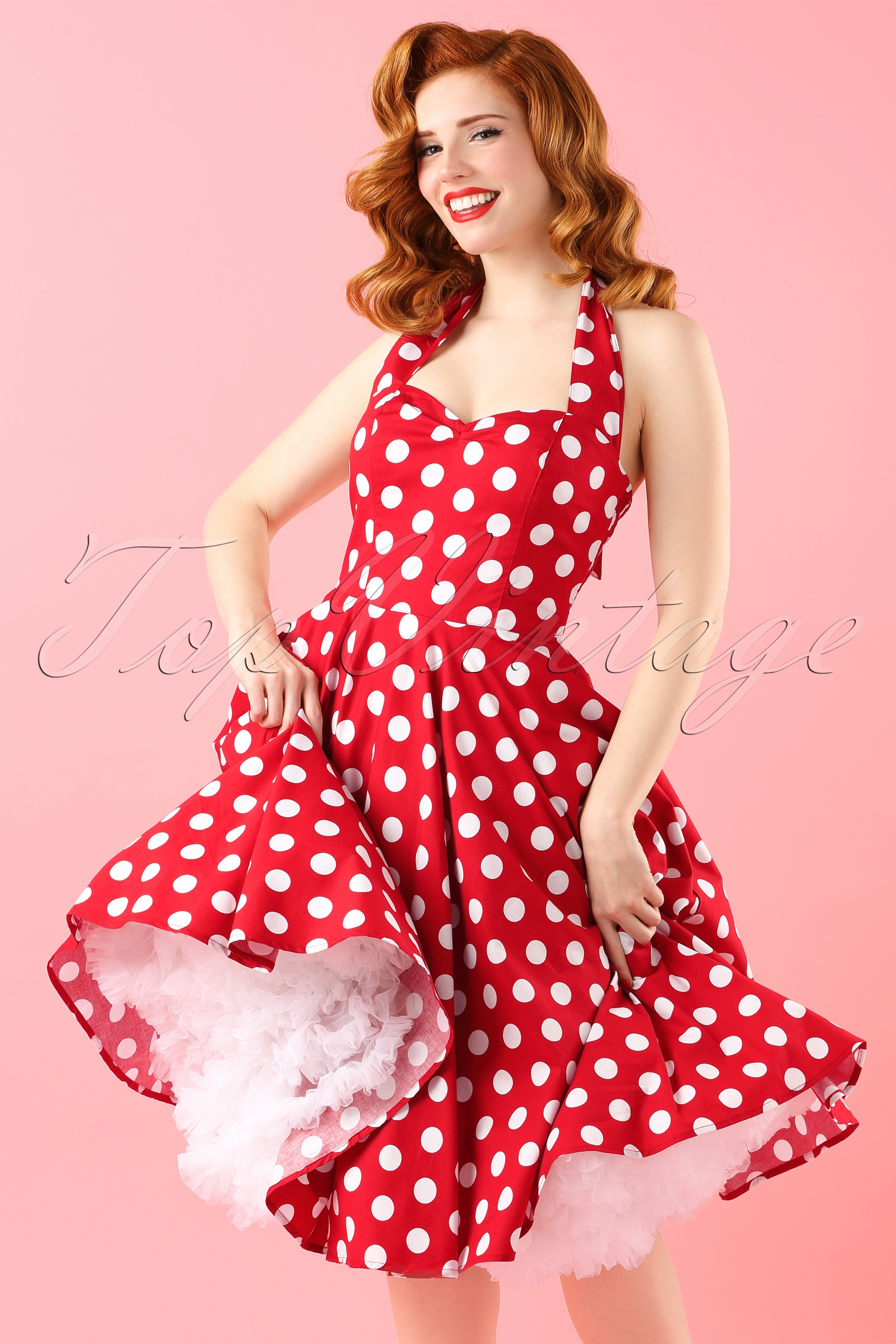 Bunny - Meriam polkadot swingjurk in rood en wit 2