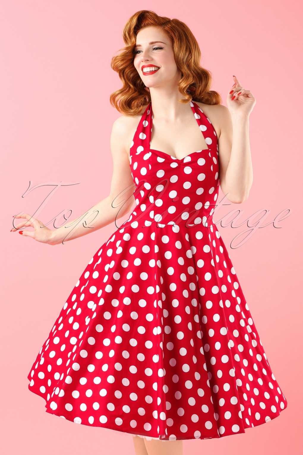 Meriam Polkadot Swing Dress Années 50 En Rouge Et Blanc 