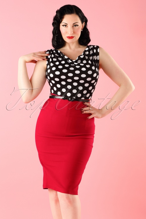 Steady Clothing - Vixen Ramona Wiggle Dress Années 60 en Rouge et à pois