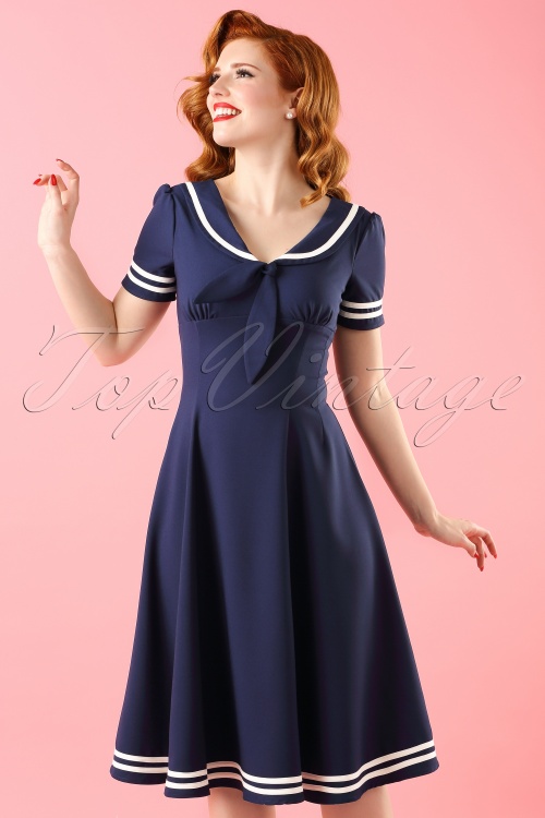 Bunny - 50s Ambleside Swing Dress in Navy