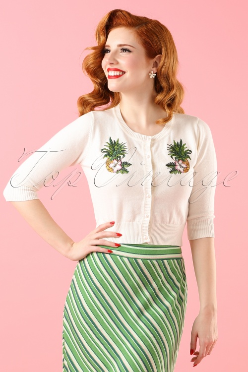Collectif Clothing - Lucy Pineapple Cardigan Années 40 en Ivoire
