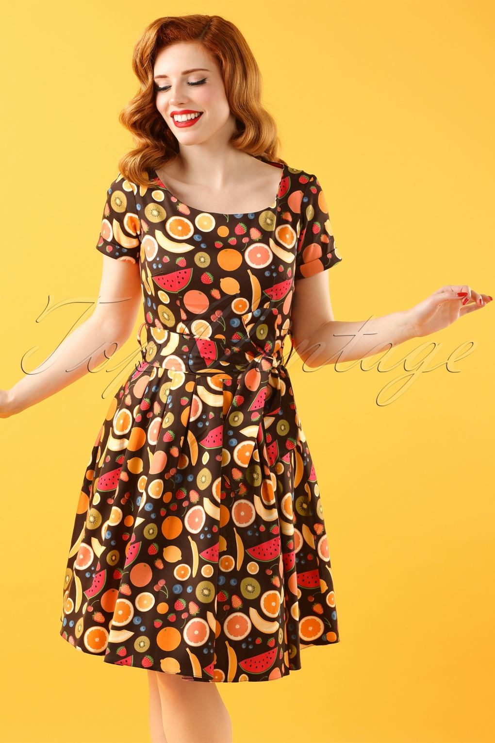 50s Rosalyn Forbidden Fruits Dress in Brown