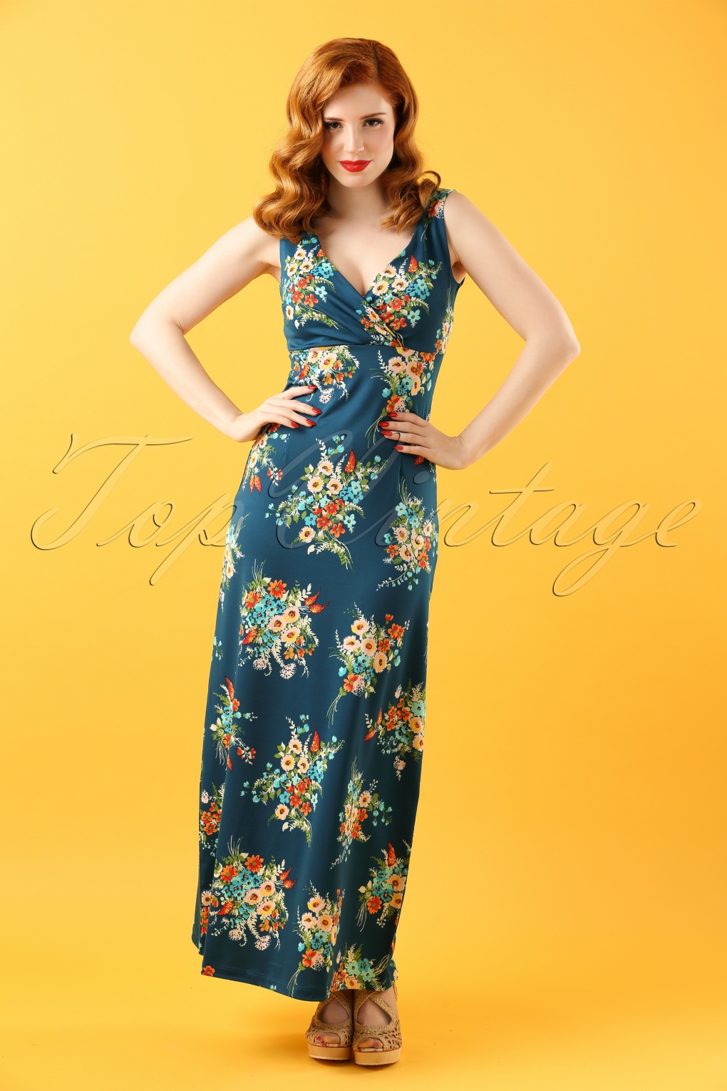 60s Ginger Provence Maxi Dress In Storm Blue
