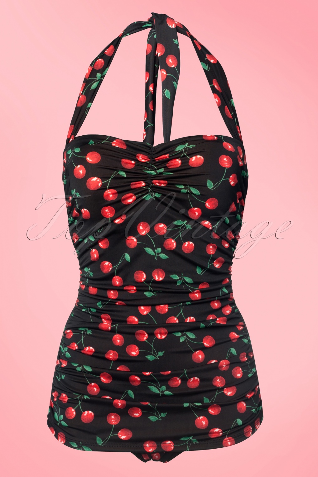 50s Classic Cherry One Piece Swimsuit in Black