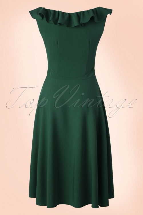 Miss Candyfloss - 50s Narcisa Swing Dress in Forest Green 2