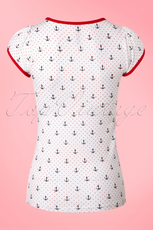 Sassy Sally - 50s Leona Anchor Top in White and Red 2