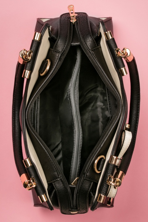 La Parisienne - 40s Audrey Bow Handbag in Black and Cream  6