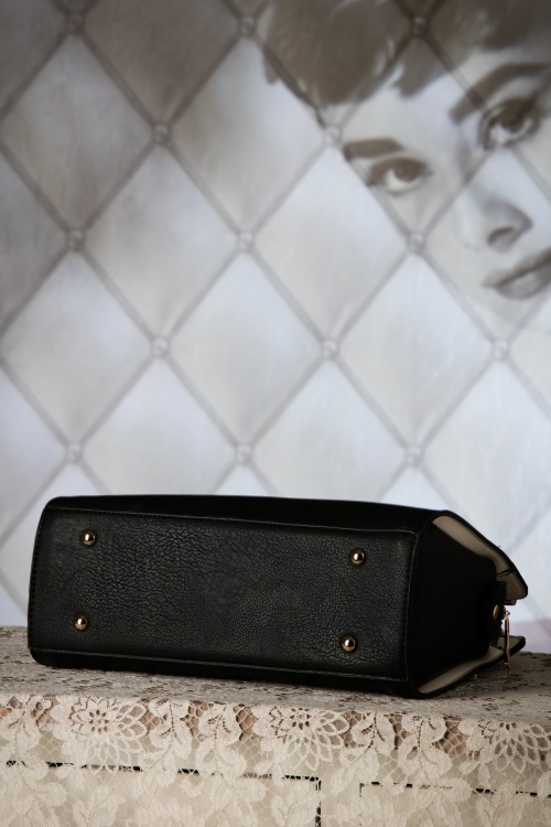 La Parisienne - 40s Audrey Bow Handbag in Black and Cream  5