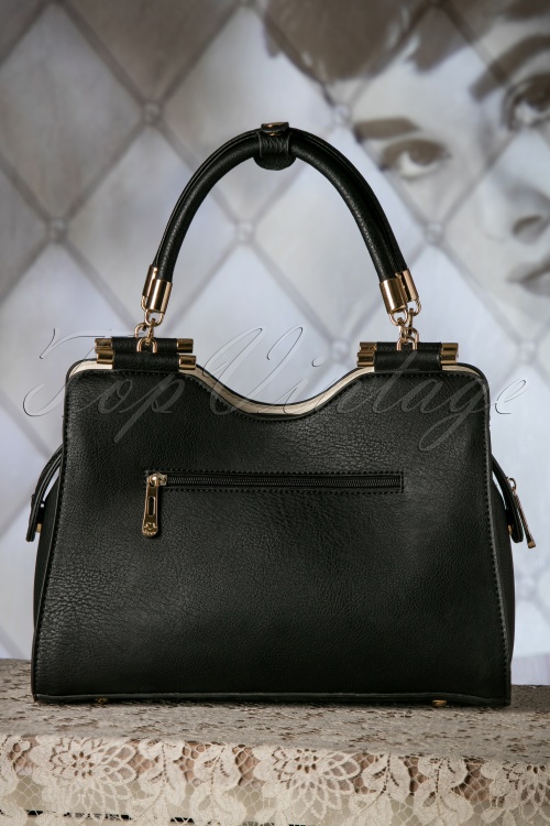 La Parisienne - 40s Audrey Bow Handbag in Black and Cream  4