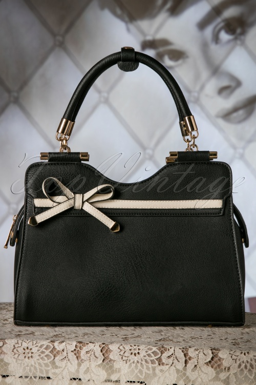 La Parisienne - Audrey Bow Handbag Années 40 en Noir et Crème 