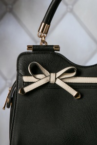 La Parisienne - 40s Audrey Bow Handbag in Black and Cream  3