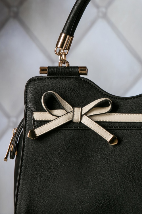 La Parisienne - 40s Audrey Bow Handbag in Black and Cream  3