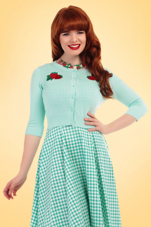 Collectif Clothing - 50s Lucy Strawberry Cardigan in Mint 2