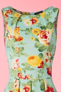 Vintage Chic for Topvintage - Veronica bloemen flare-jurk in mint 3