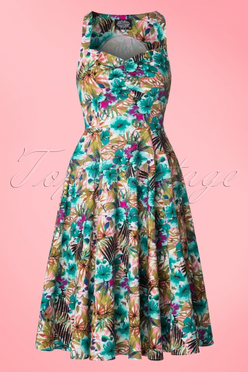 Hearts & Roses - Daisy Lilly Floral Swing Dress Années 50 en Turquoise 3