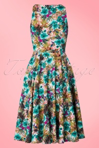Hearts & Roses - Daisy Lilly Floral Swing Dress Années 50 en Turquoise 7