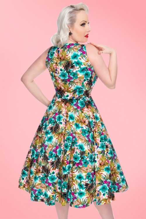 Hearts & Roses - 50s Daisy Lilly Floral Swing Dress in Turquoise 9