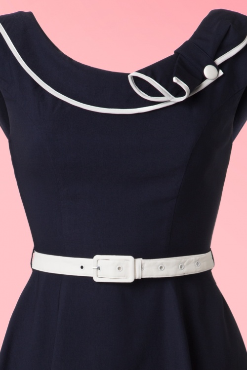 Vixen - Robe Années 50 Nora Sailor Swing Dress en Bleu Marine 4