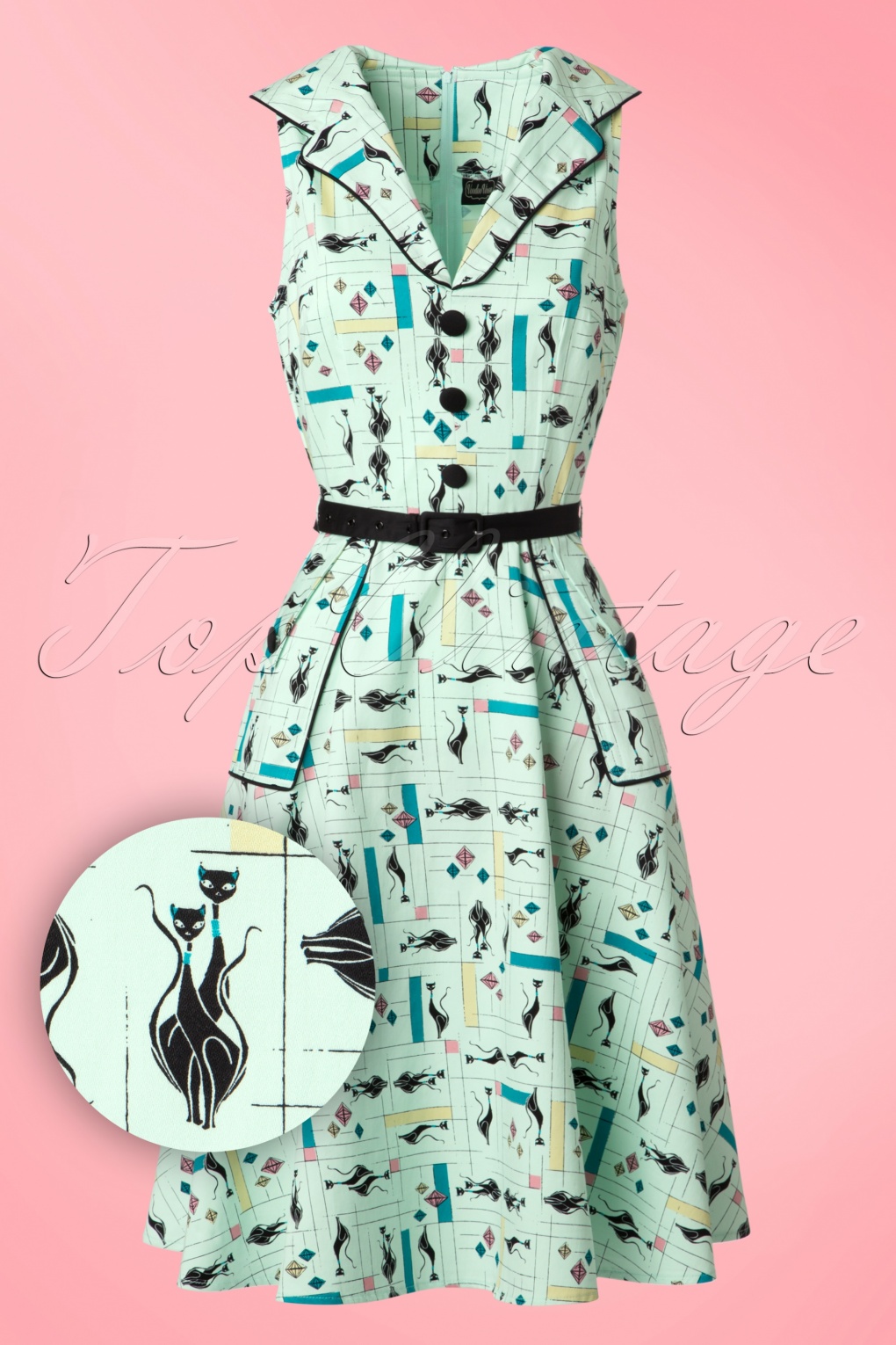 50s cats swing dress in mint 50s cats swing dress in mint