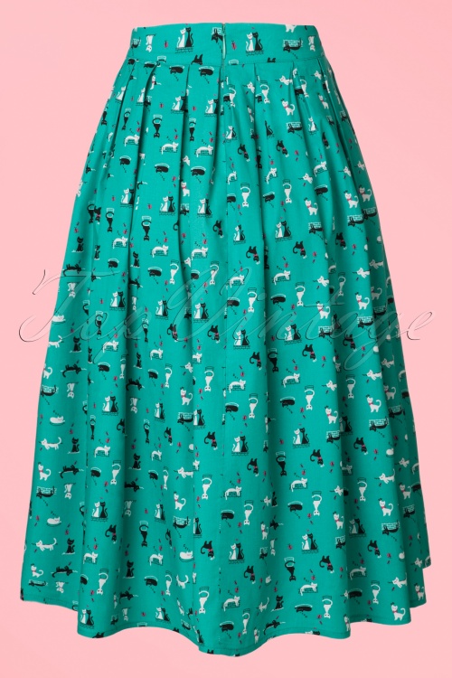 Banned Retro - 50s Claire Kitty Skirt in Turqouise 3