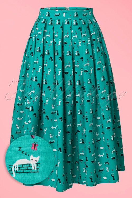 Banned Retro - 50s Claire Kitty Skirt in Turqouise 2