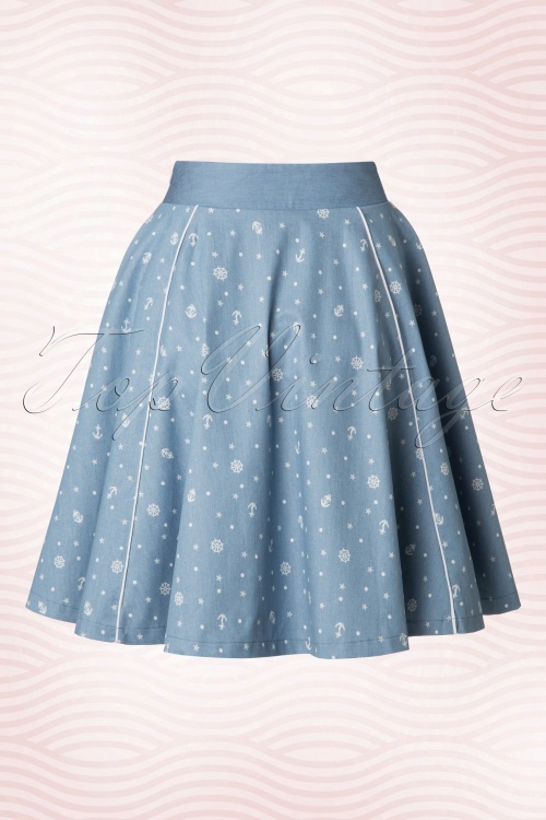 Banned Retro - 50s Sweet Talker Sailor Swing Skirt in Denim Blue 3