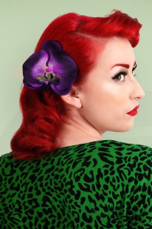 Lady Luck's Boutique - 50s Bring Me Purple Orchids Daily Hair Clip 4