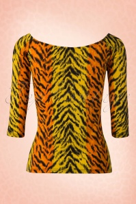 Pinup Couture - 50s Deadly Dames Jailbird Top in Orange Tiger 6