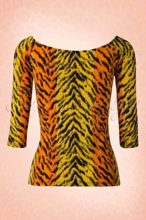 Pinup Couture - 50s Deadly Dames Jailbird Top in Orange Tiger 6