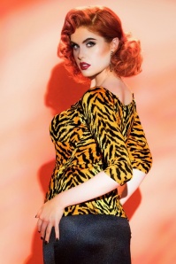 Pinup Couture - 50s Deadly Dames Jailbird Top in Orange Tiger 4