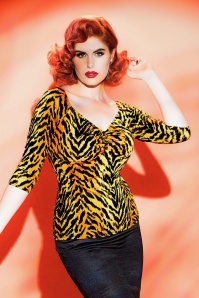 Pinup Couture - 50s Deadly Dames Jailbird Top in Orange Tiger 3