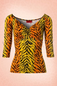 Pinup Couture - 50s Deadly Dames Jailbird Top in Orange Tiger 5