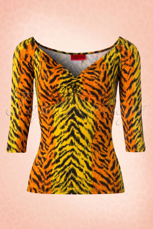 Pinup Couture - 50s Deadly Dames Jailbird Top in Orange Tiger 5