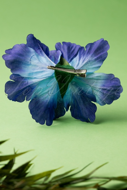 Lady Luck's Boutique - 50s Double Hibiscus Double Pretty Hair Clip in Blue 3