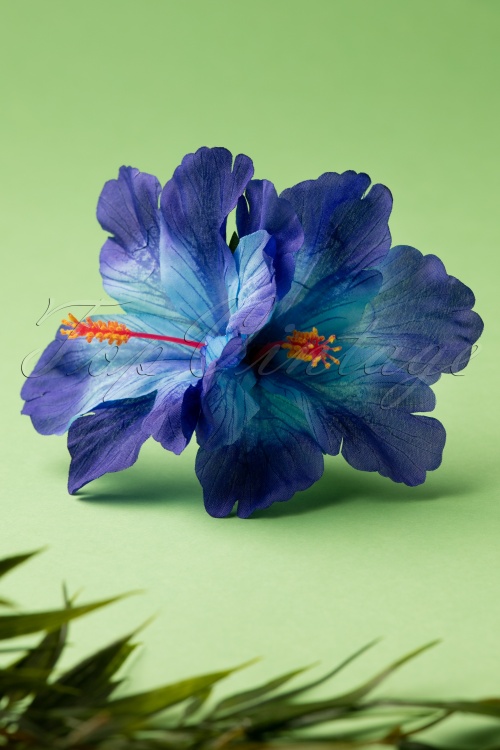 Lady Luck's Boutique - Double Hibiscus Double Pretty Hair Clip Années 50 en Bleu