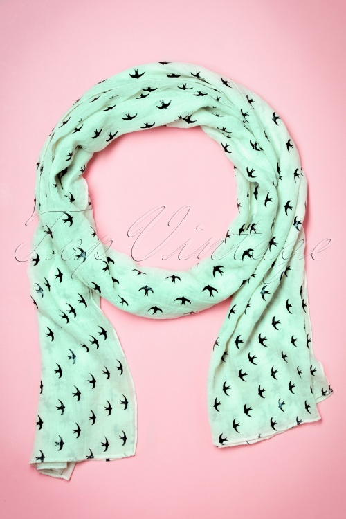 Kaytie - Swallows All Over Me Scarf Années 60 en Menthe
