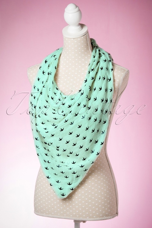 Kaytie - Swallows All Over Me Scarf Années 60 en Menthe 2