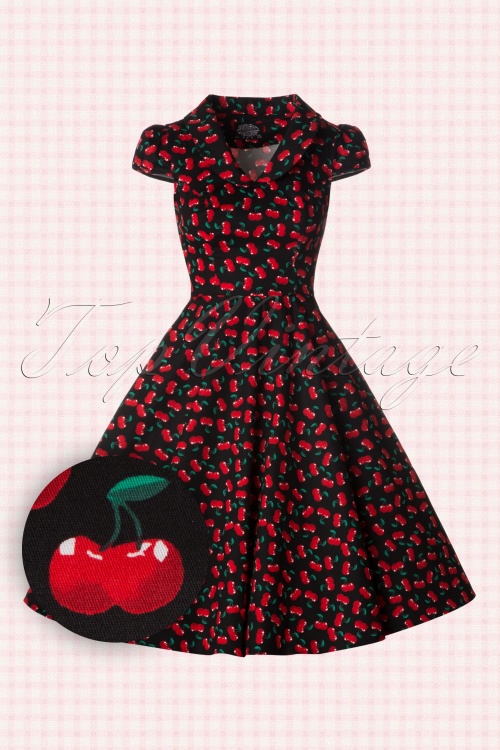 Hearts & Roses - Blossom Cherry Swing Dress Années 50 en Noir 2