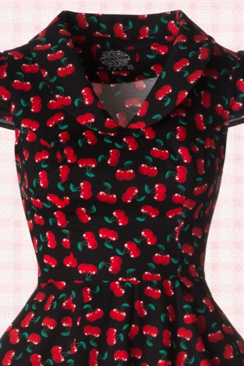 Hearts & Roses - 50s Blossom Cherry Swing Dress in Black 4