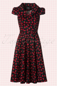 Hearts & Roses - 50s Blossom Cherry Swing Dress in Black 3