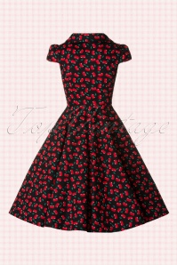 Hearts & Roses - 50s Blossom Cherry Swing Dress in Black 5