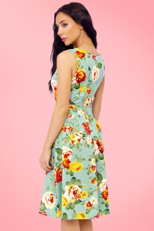 Vintage Chic for Topvintage - Veronica bloemen flare-jurk in mint 7