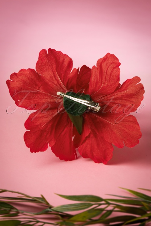 Lady Luck's Boutique - 50s Double Hibiscus Double Pretty Hair Clip in Red 3