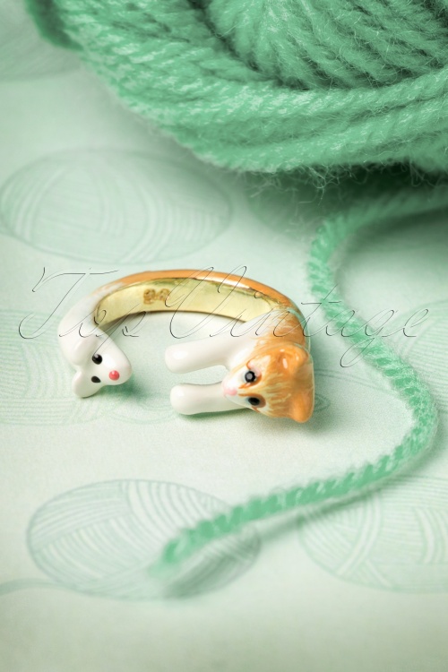N2 - Kitty Cat Chasing the Mouse Ring Années 50 en Or 4