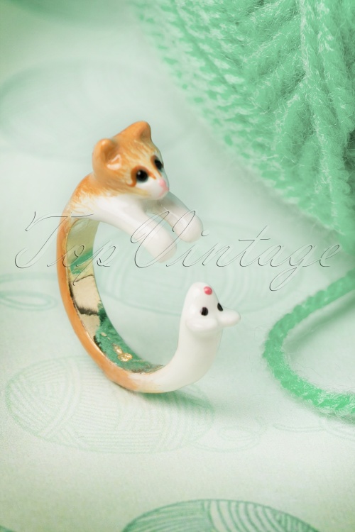 N2 - Kitty Cat Chasing the Mouse Ring Années 50 en Or