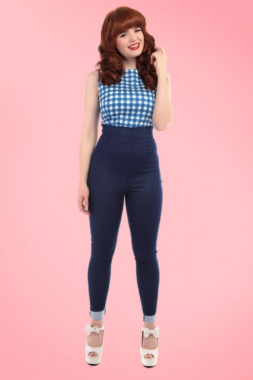 Collectif Clothing - 50s Kirsty Denim Pants in Blue 5