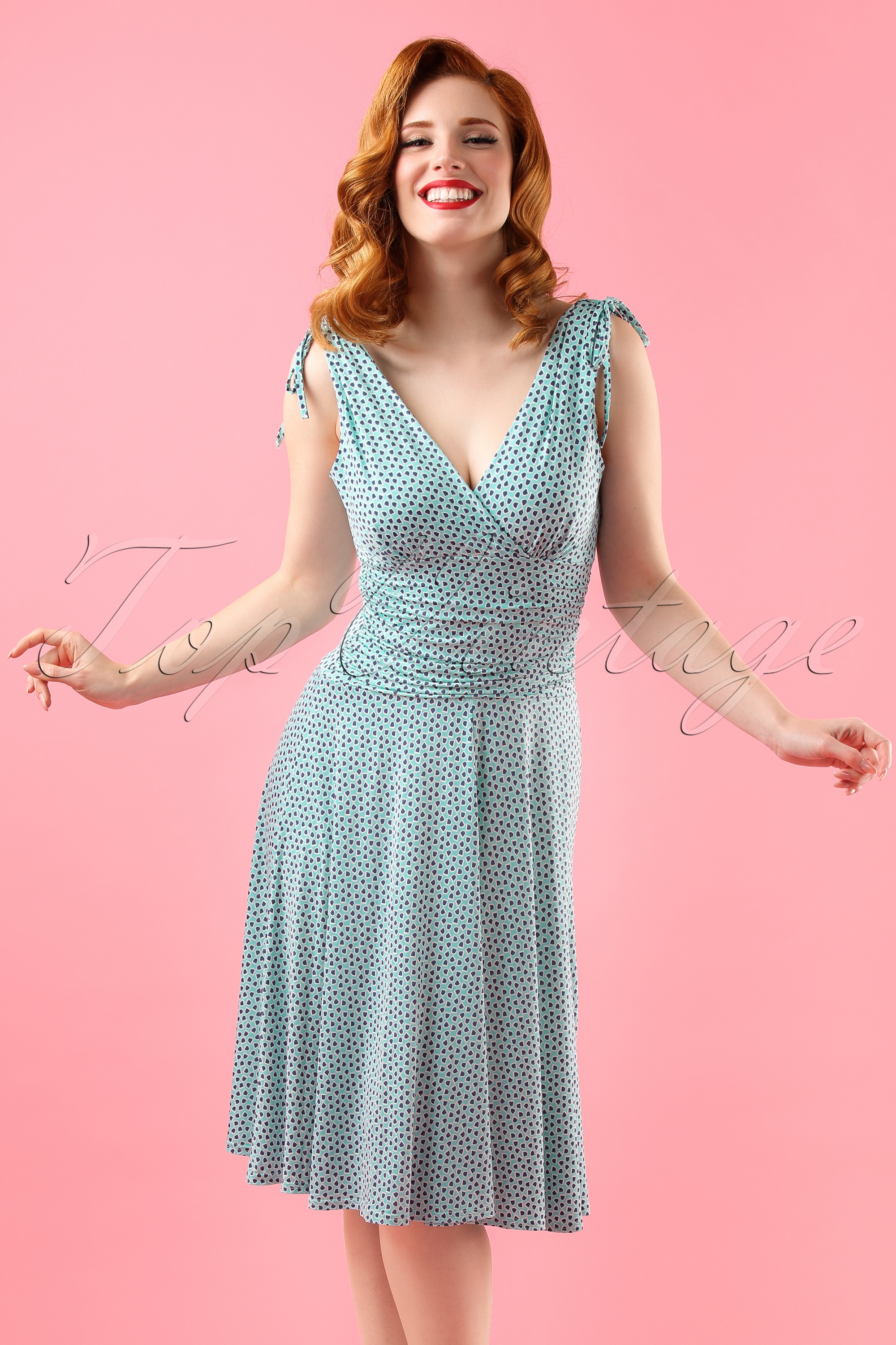 Vintage Chic for Topvintage 50s Grecian Dress in Aqua and Navy Shop at Topvintage