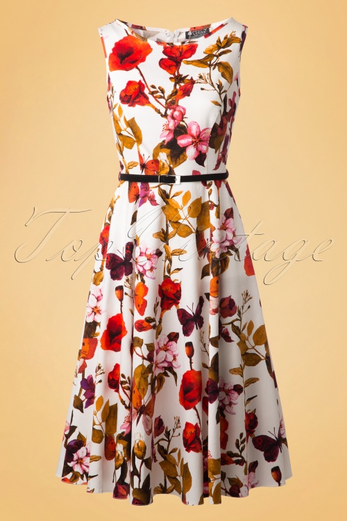 Lady V by Lady Vintage - Hepburn – Schmetterlings-Blumen-Swing-Kleid in Elfenbein 4