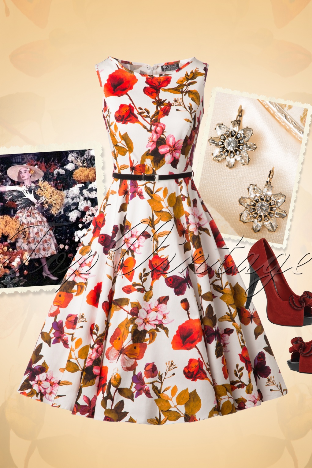 Golden Peony 50s Vintage Style Floral Swing Dress